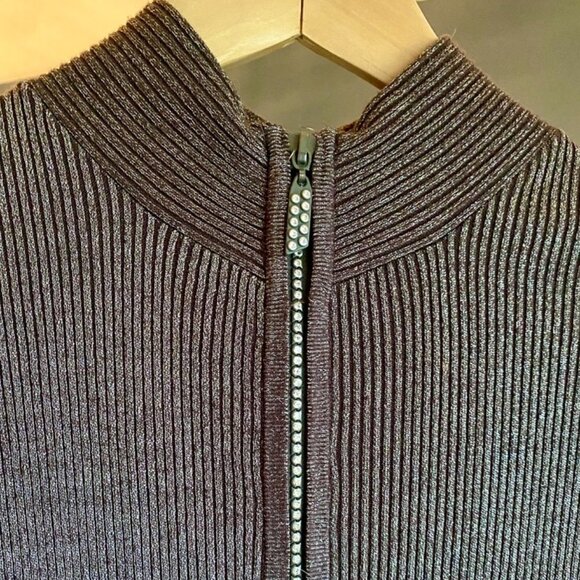 Shimmery Brown Lurex Rhinestone Zip Up Sweater - Picture 8 of 13